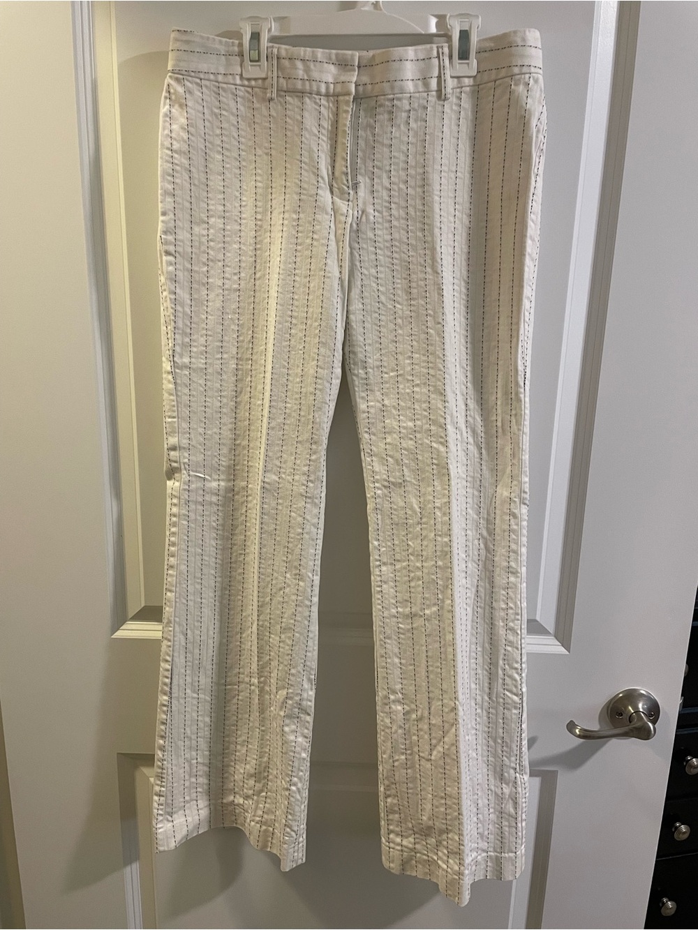 Express Women's Neutral Stripe Jeans - White Cotton